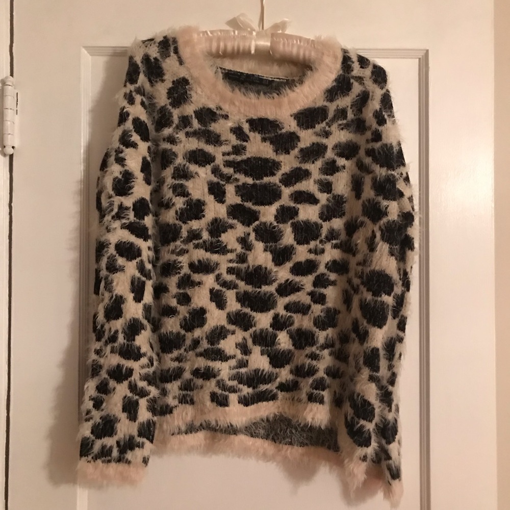 Animal print fuzzy sweater